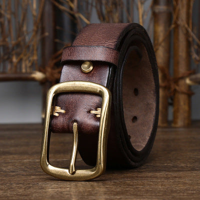 Men's Cowhide Vintage Brass Buckle Belt