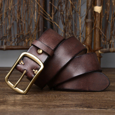 Men's Cowhide Vintage Brass Buckle Belt